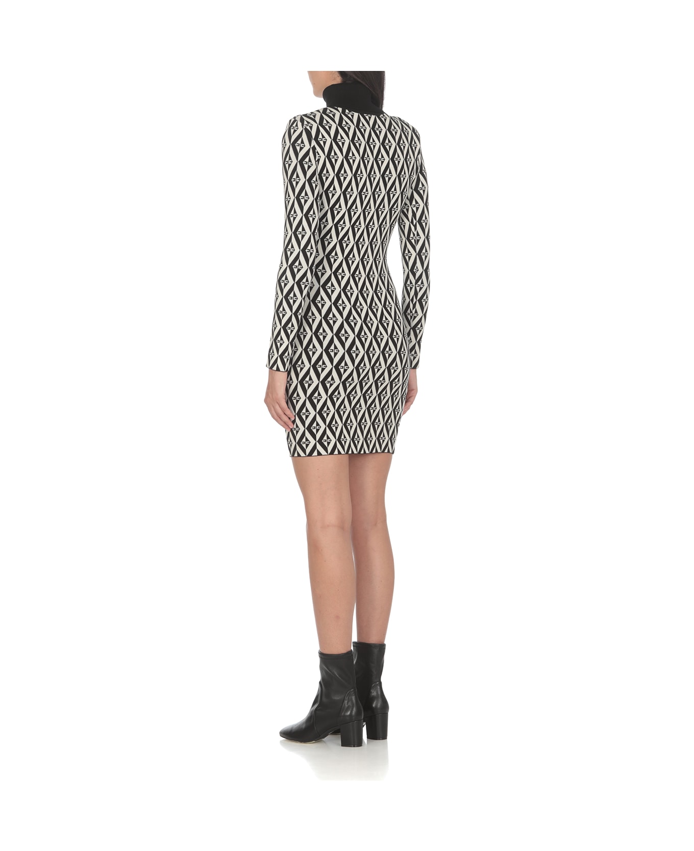 Elisabetta Franchi Rhombus-patterned Knit Minidress - Black