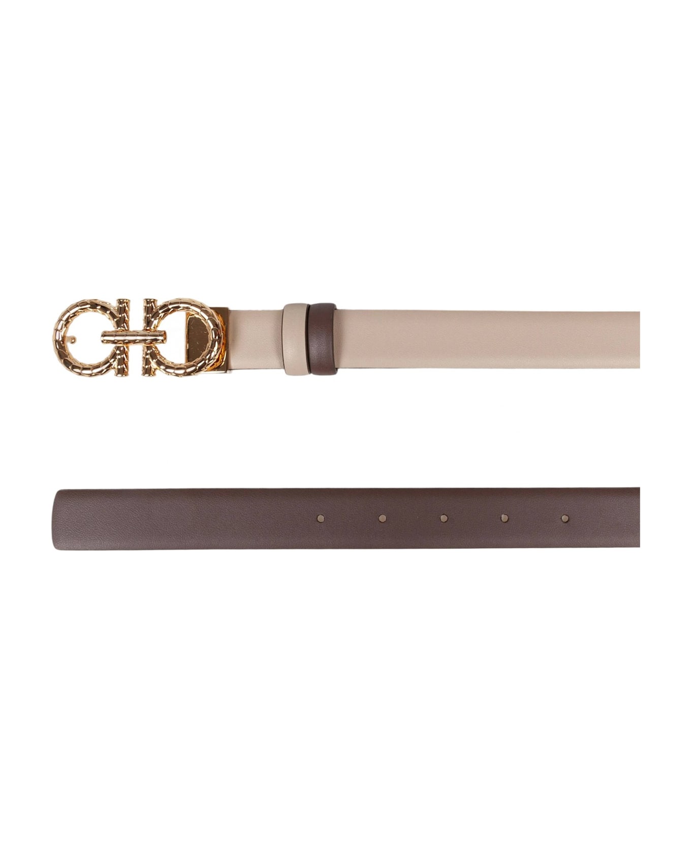 Ferragamo Reversible And Adjustable Gancini Belt In Leather - Stone