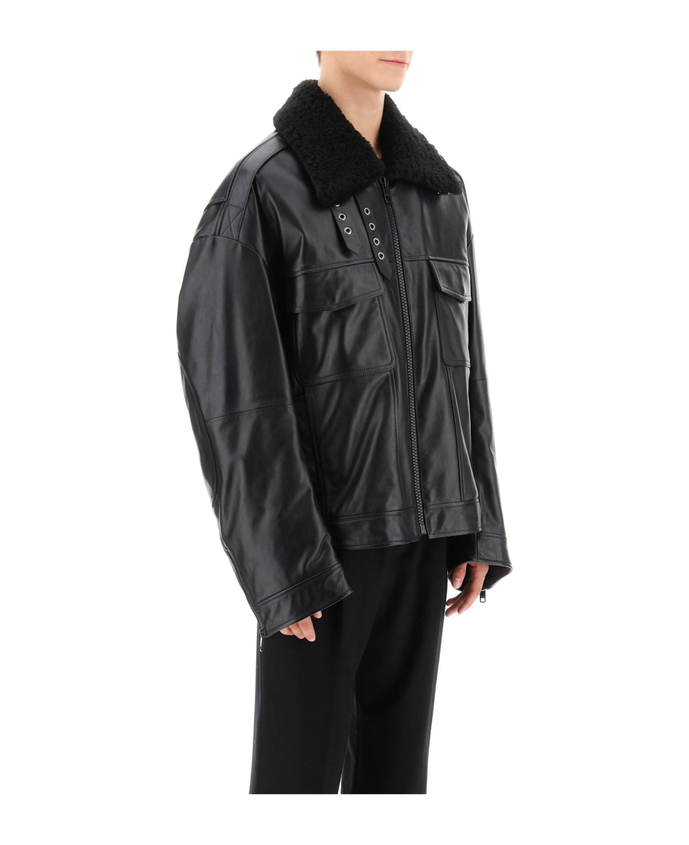 Dolce & Gabbana Leather-and-fur Biker Jacket - NERO (Black)