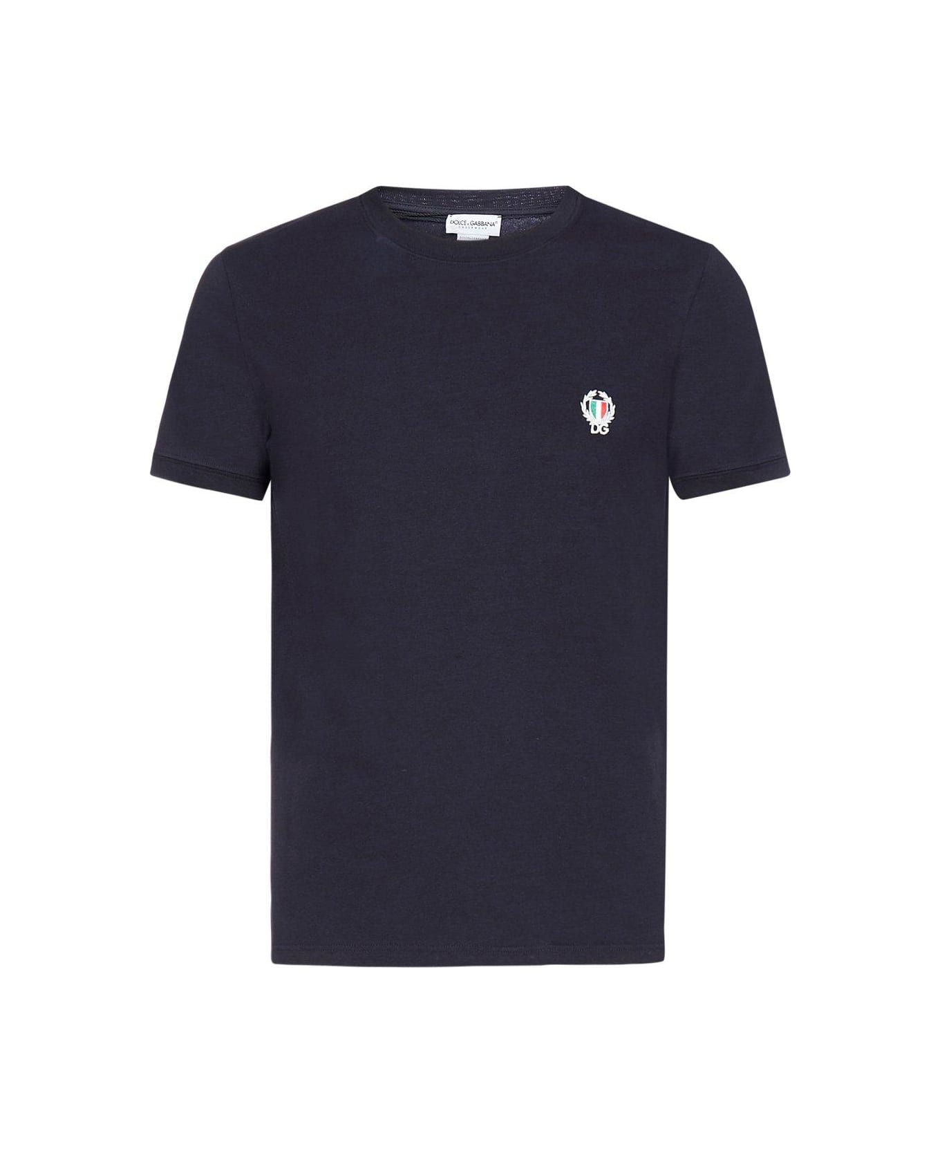 Dolce & Gabbana Logo Embroidered Crewneck T-shirt - Blue