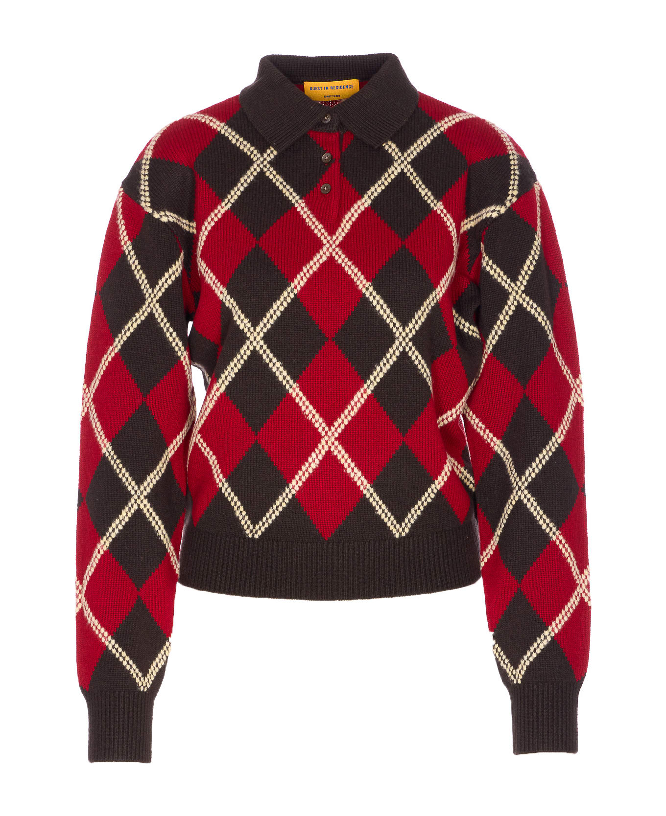 Guest in Residence Argyle Long Sleeves Polo - Red