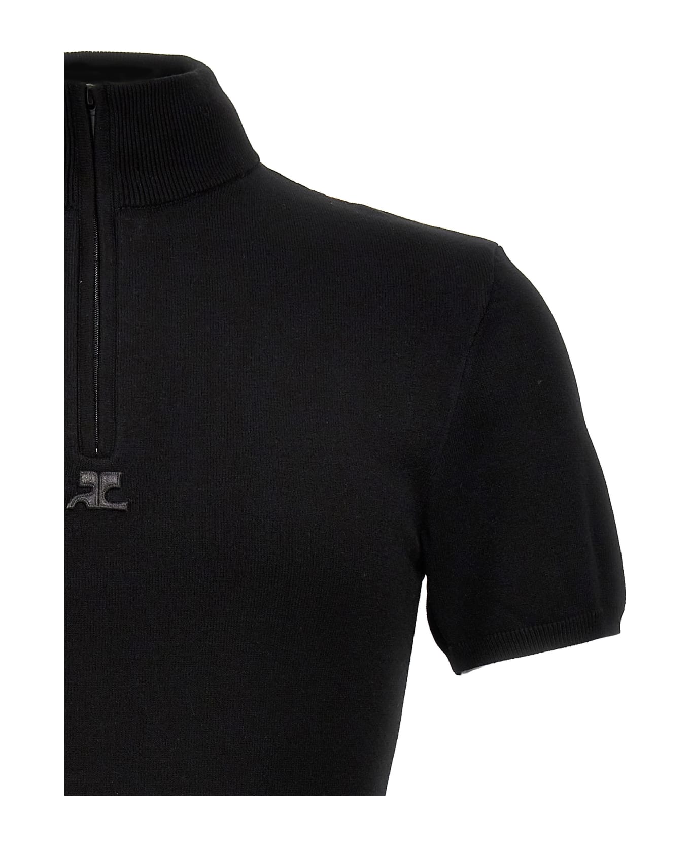 Courrèges 'zipped Mockneck' Sweater - Black ポロシャツ