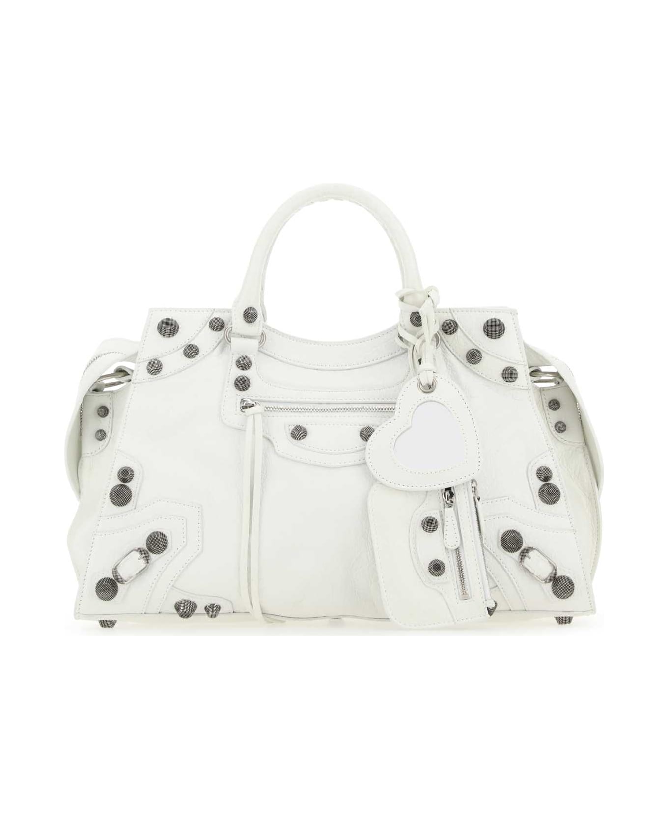 Balenciaga White Leather Neo Cagole City Handbag - OPTIC WHITE