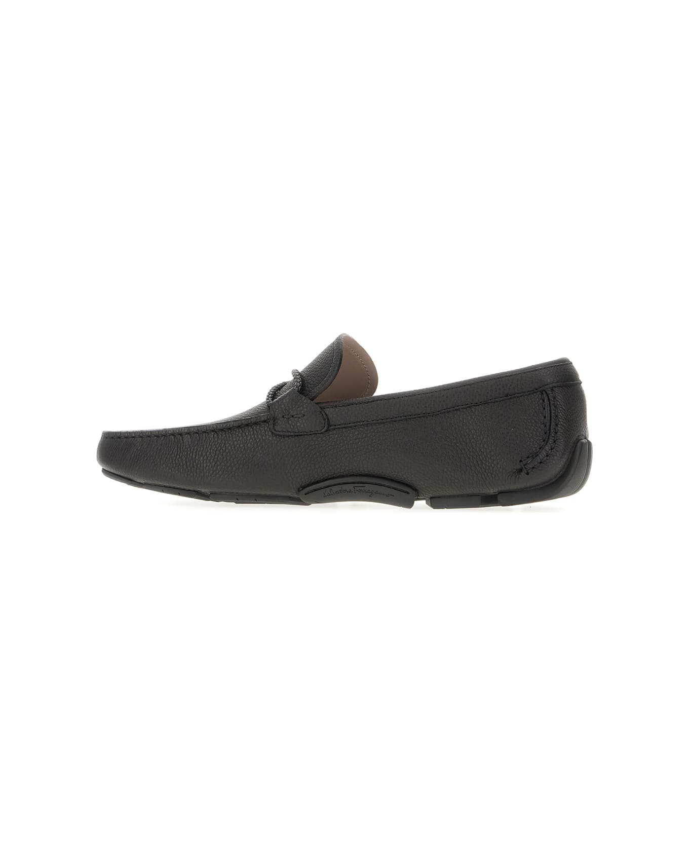Ferragamo Black Leather Front Loafers - NERO LIGHT GREY