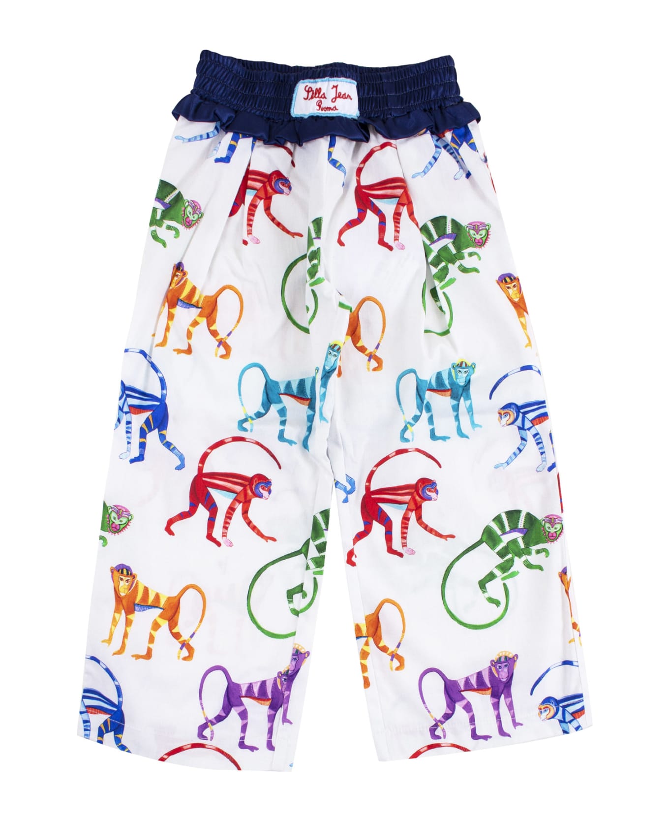 Stella Jean Girl's Pants In Cotton Printed With Monkeys - White ボトムス