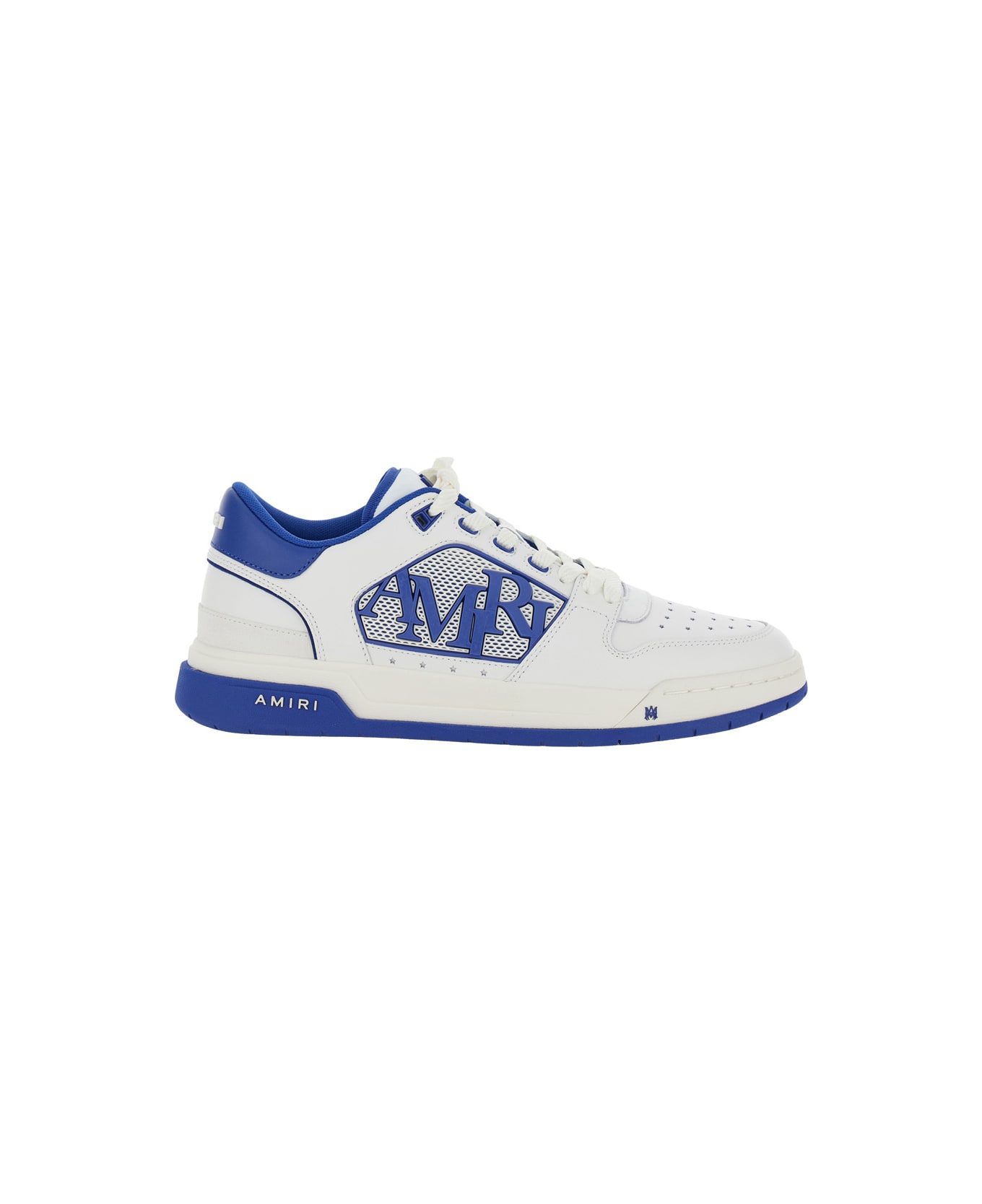 AMIRI White And Blue Low Top Sneakers With Contrasting Logo Lettering In Cotton Man - White