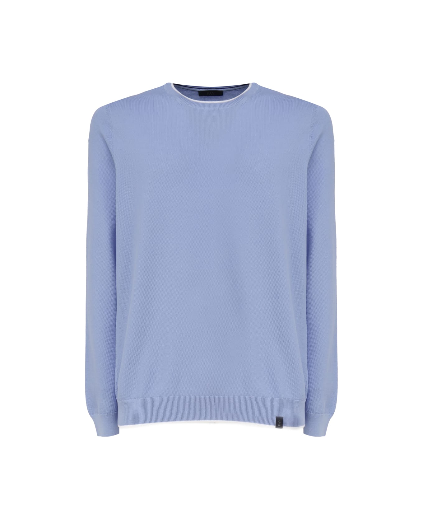 Fay Cotton Sweater With Round Neck - (azzurro)+(bianco) ニットウェア