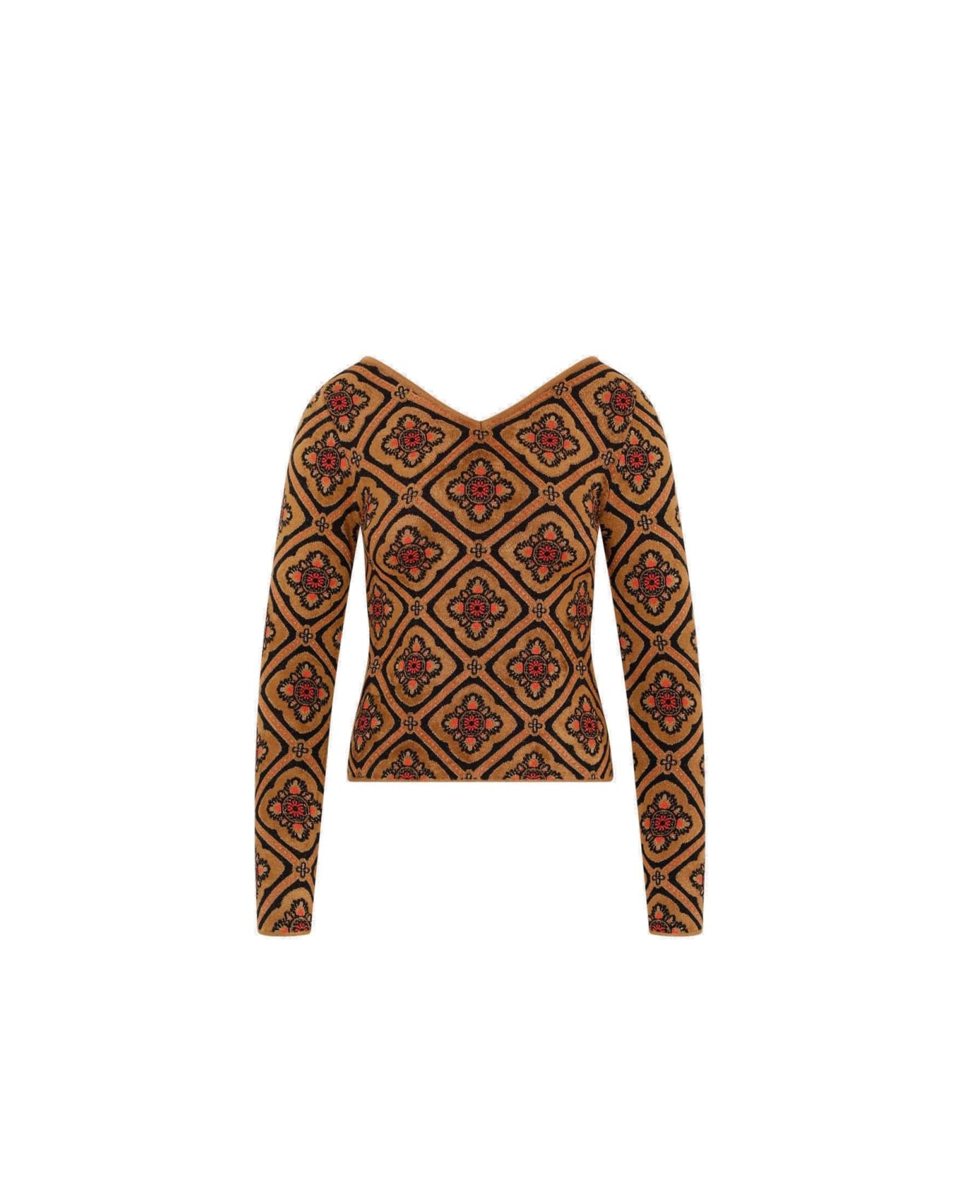 Etro Floral-jacquard Knitted Jumper - Marrone/multicolour