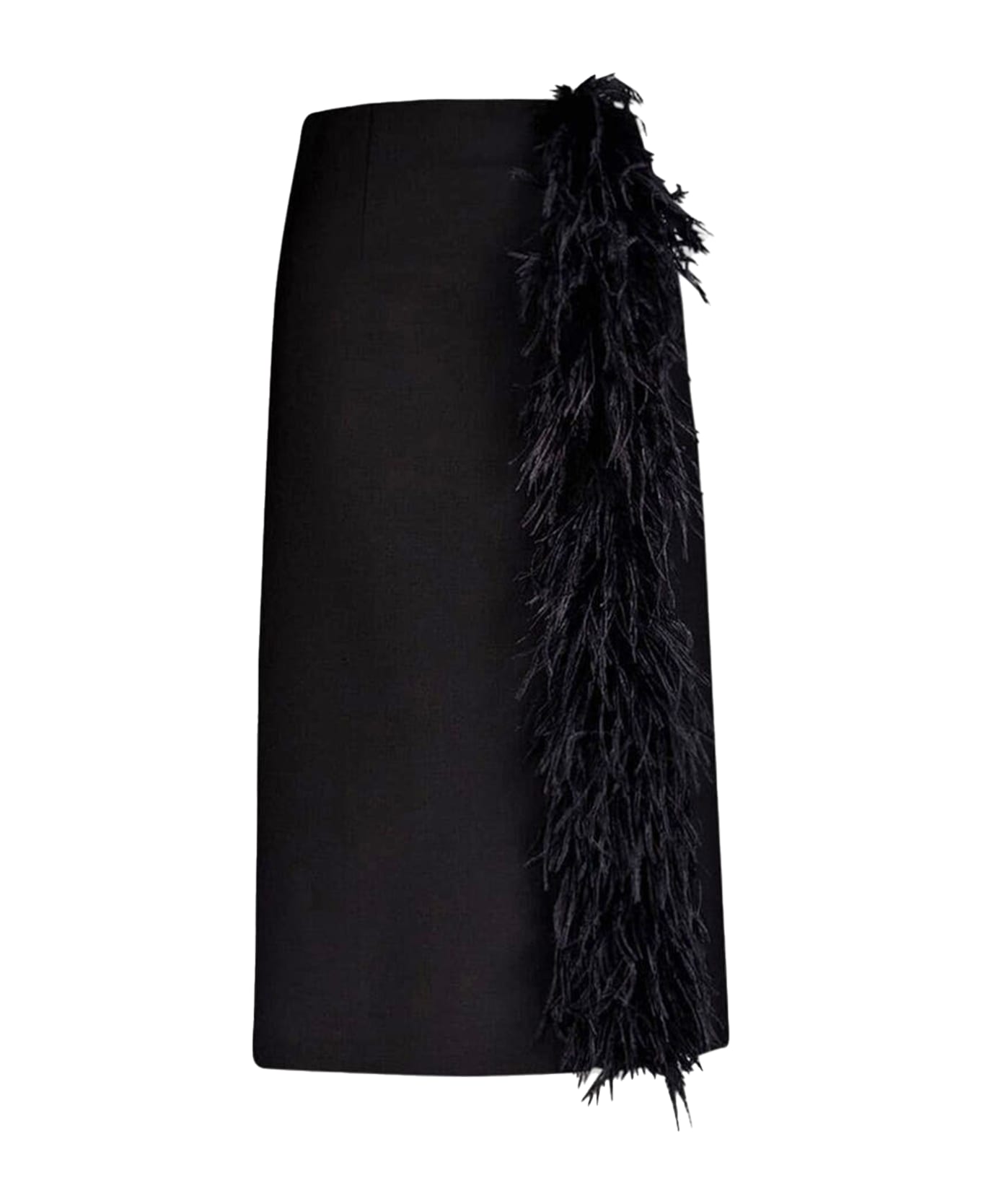 Prada Wool Midi Skirt With Feathers - BLACK