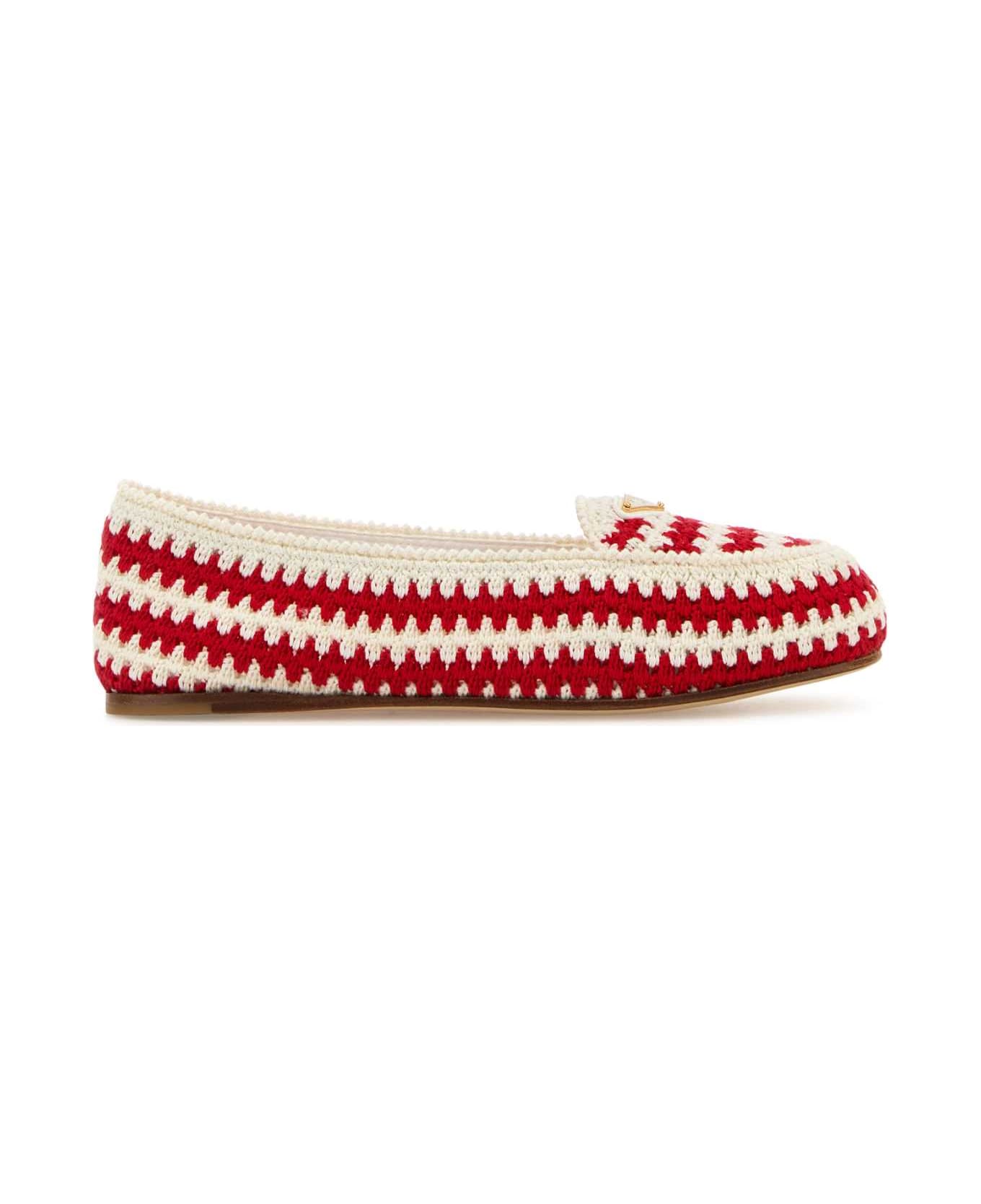 Prada Embroidered Crochet Loafers - ROSSO