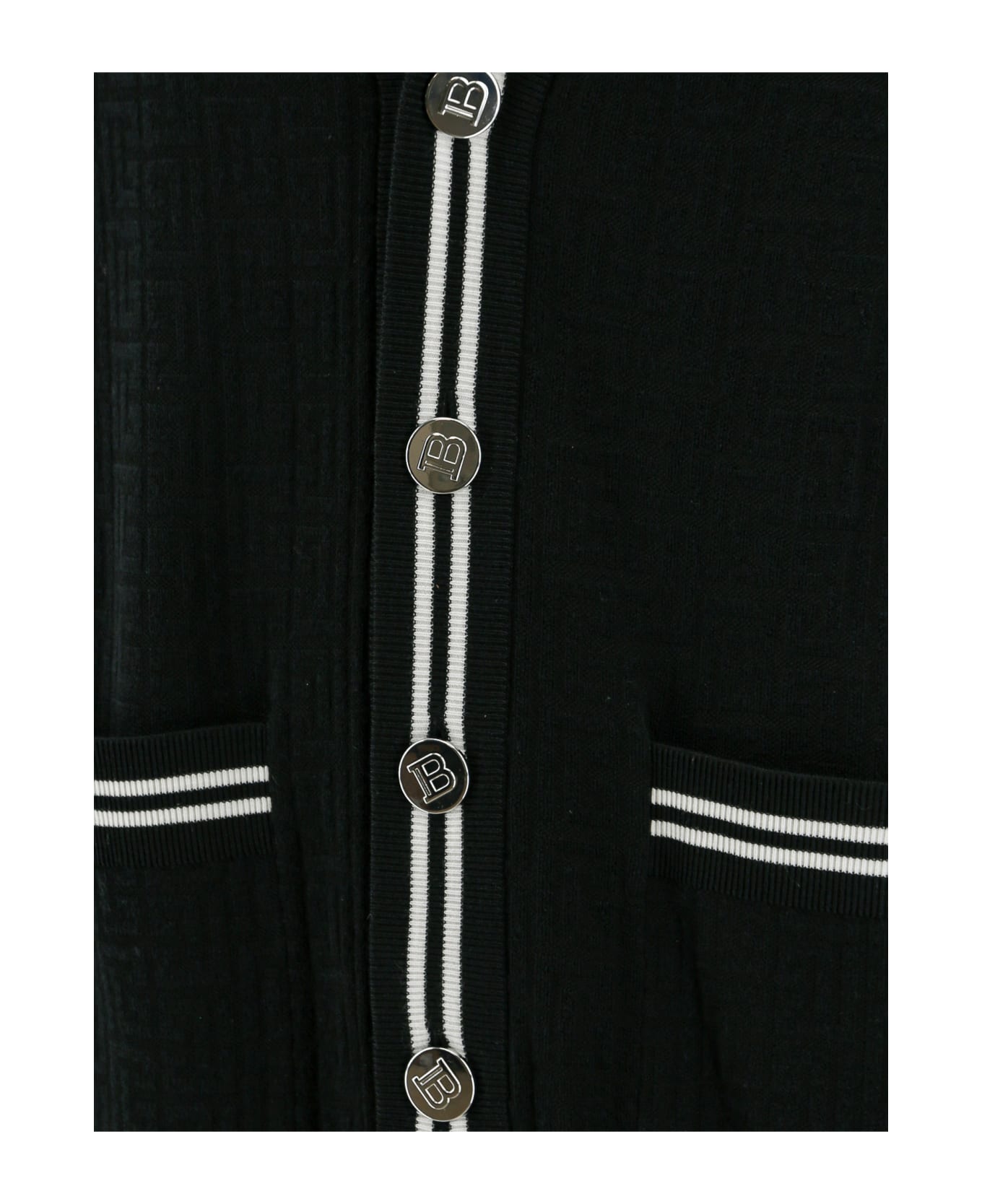 Balmain Monogram Jacquard Wool Cardigan - Black