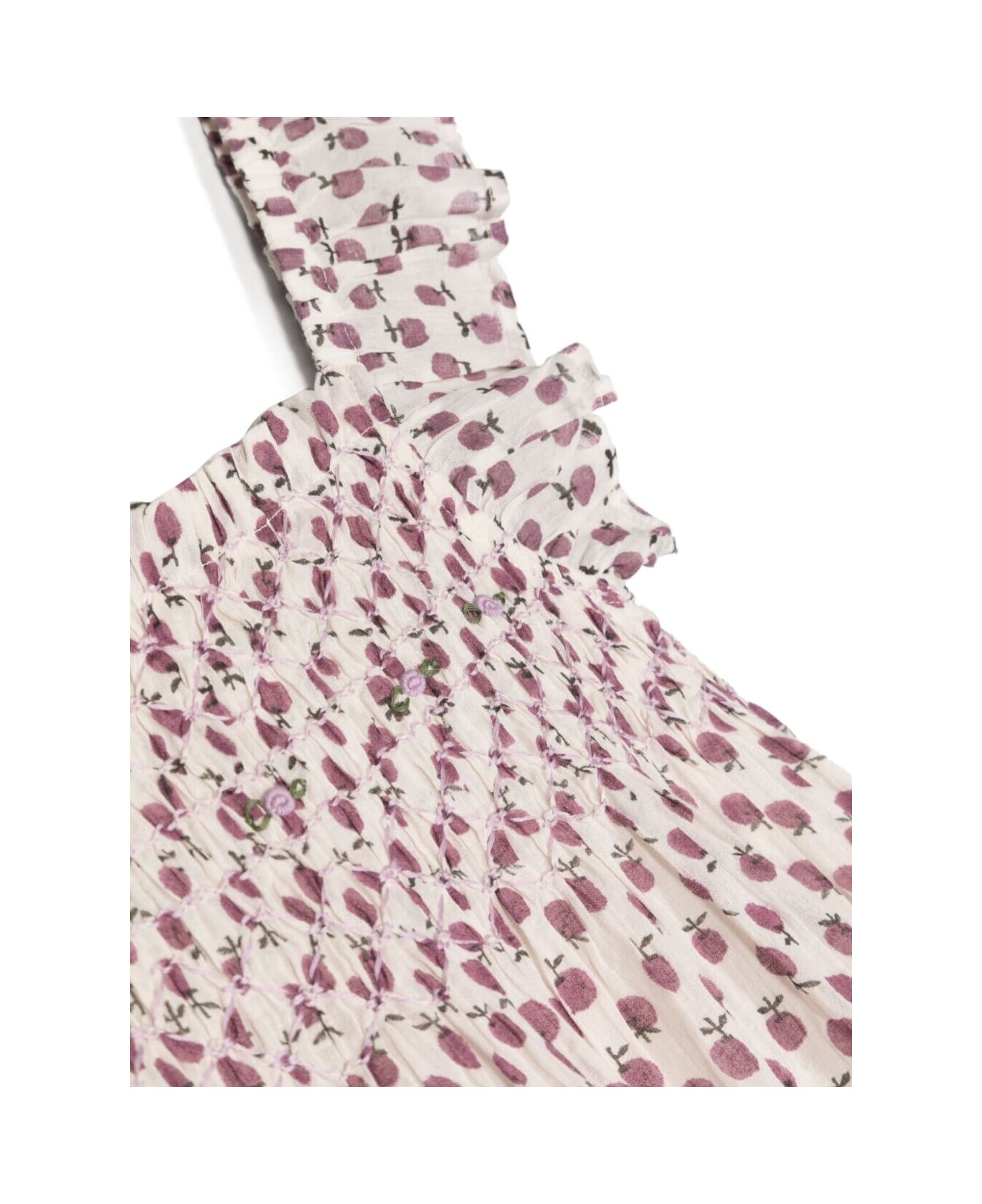 Emile Et Ida All-over Apple Print Dress In White And Red Cotton Girl - Violet