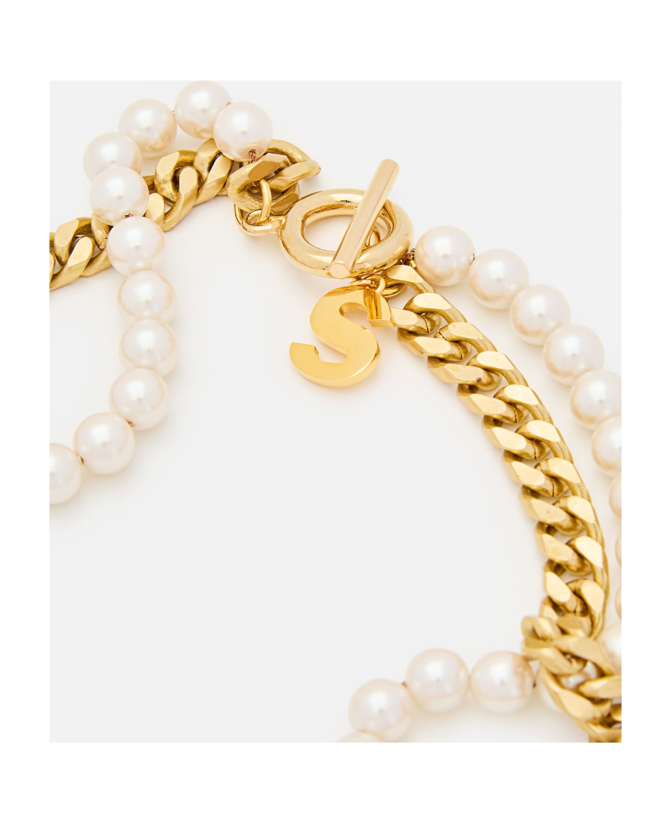 Sacai Pearl Chain Long Necklace - Golden
