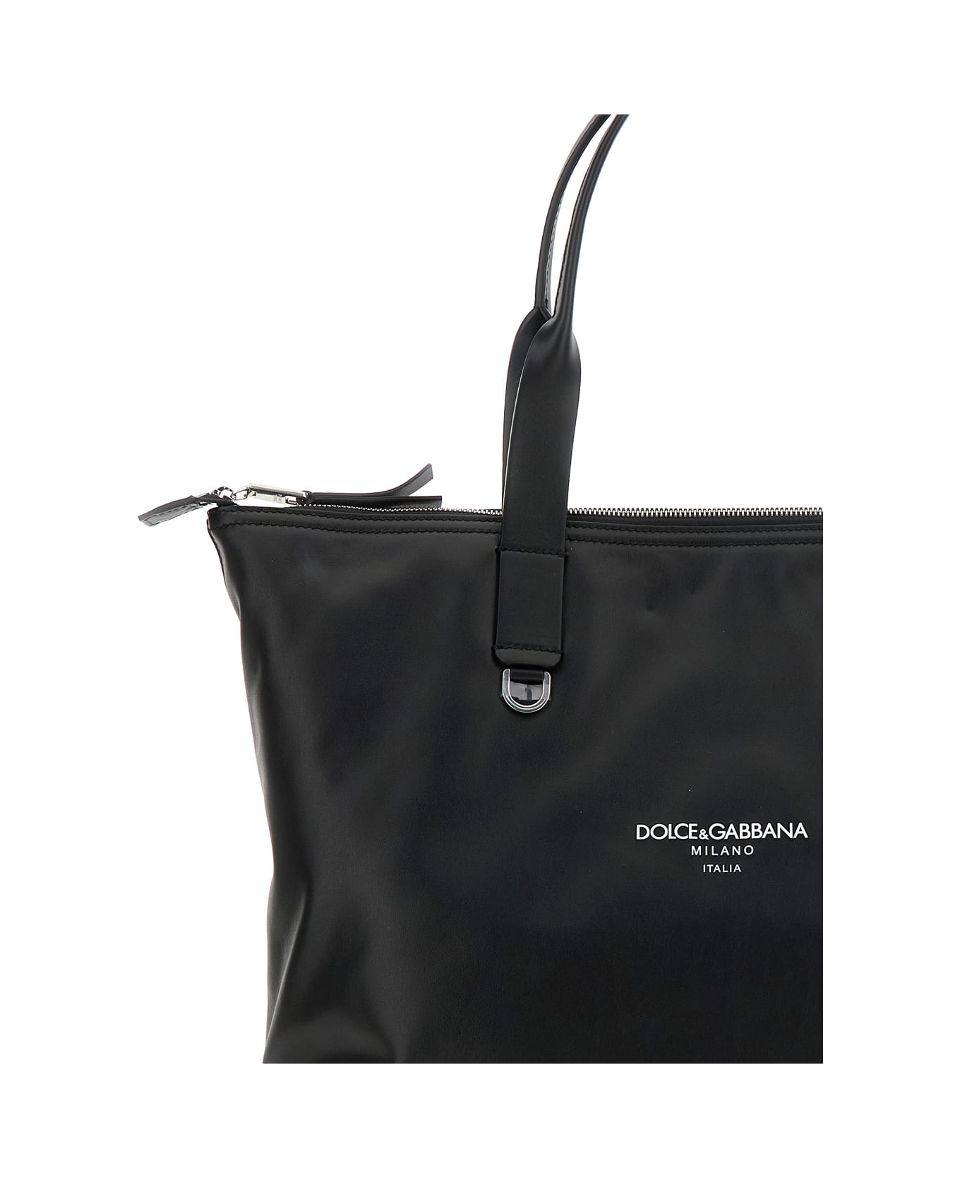 Dolce & Gabbana 'adamo' Black Shopper With Front Logo In Leather Man - Black