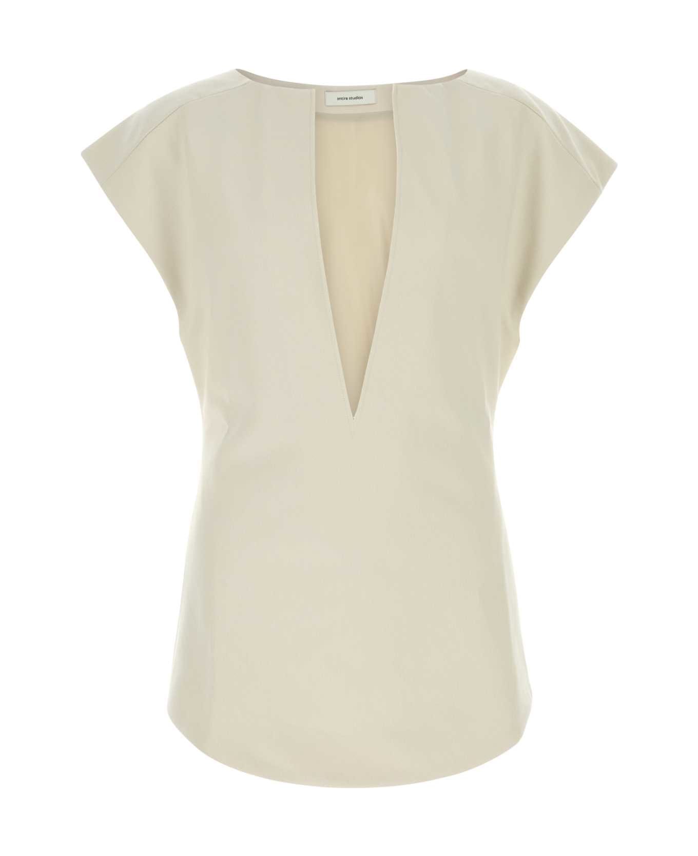 Entire Studios Sand Stretch Polyester Blend Deep Vee Tank Top - FONDANT