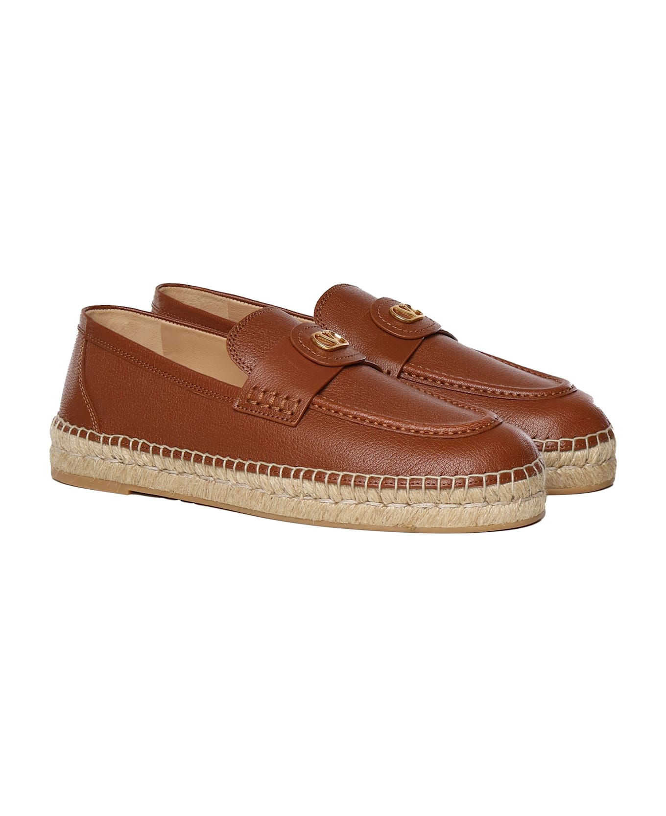 Valentino Garavani Caramel Leather Vlogo Espadrilles - TOBACCO