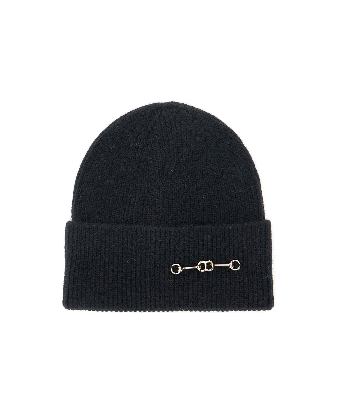 TwinSet Black Cap With Metallic Logo On The Front In Fabric Woman - Black