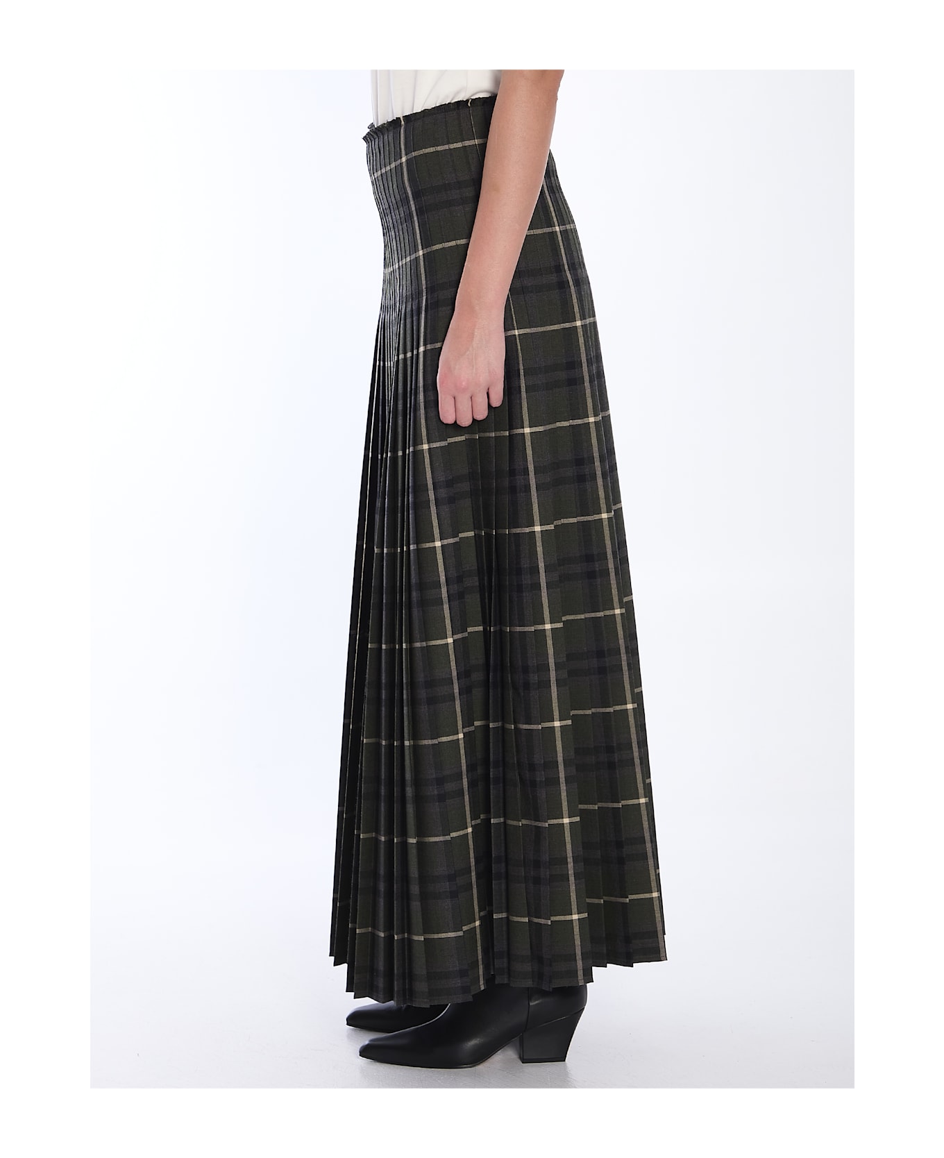 Burberry Check Kilt Skirt - GREEN/NEUTRALS