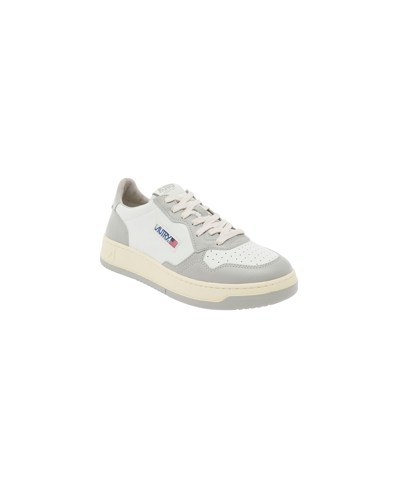 Autry 'medalist' White And Grey Low Top Sneakers With Logo Detail In Leather Man - Grey スニーカー