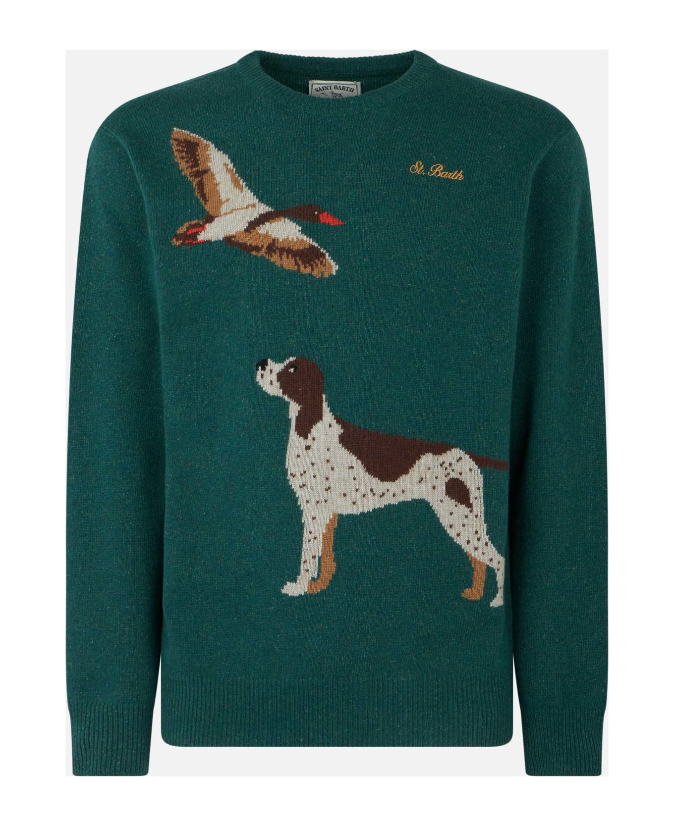 MC2 Saint Barth Man Crewneck Donegal Sweater With Country Dog Jacquard - GREEN