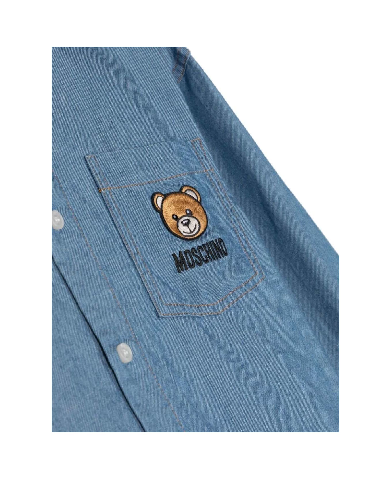 Moschino Blue Shirt With Teddy Bear Print In Cotton Blend Boy - Blu