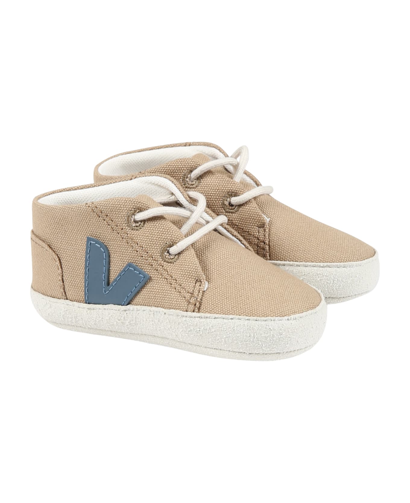 Veja Brown Sneakers For Baby Boy With Blue Logo - Brown