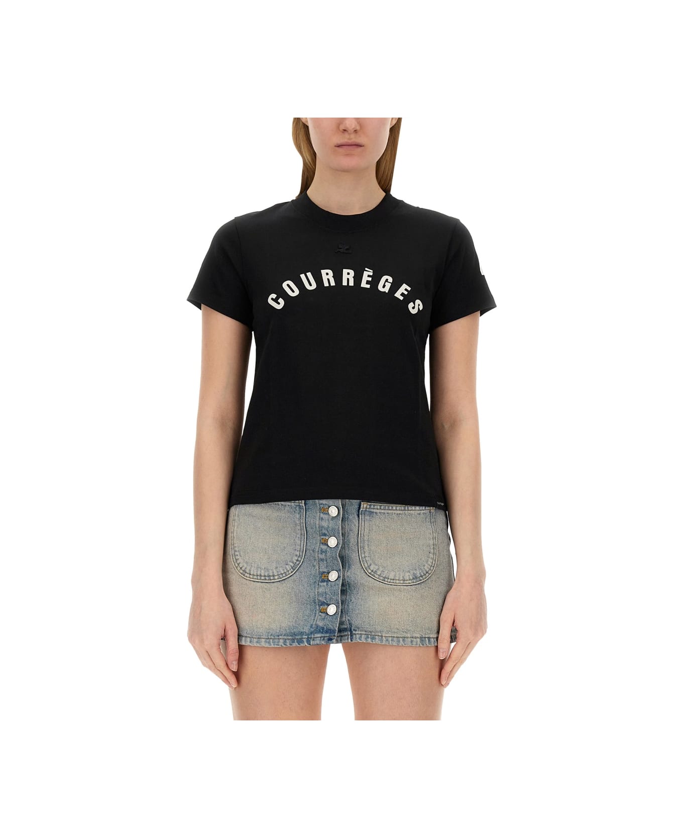 Courrèges T-shirt With Logo - BLACK Tシャツ