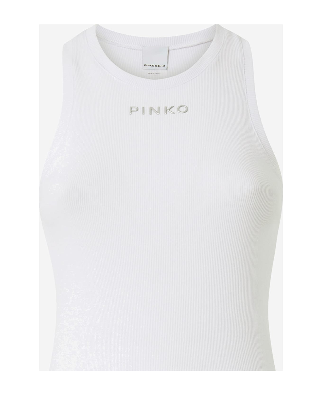 Pinko Ribbed Knit Tank Top With Logo - White タンクトップ