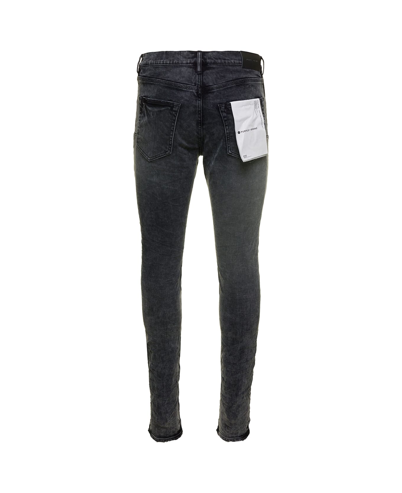 Purple Brand Black Skinny Jeans With Tonal Logo Patch And Crinkled Effect In Stretch Cotton Denim Man - Black デニム