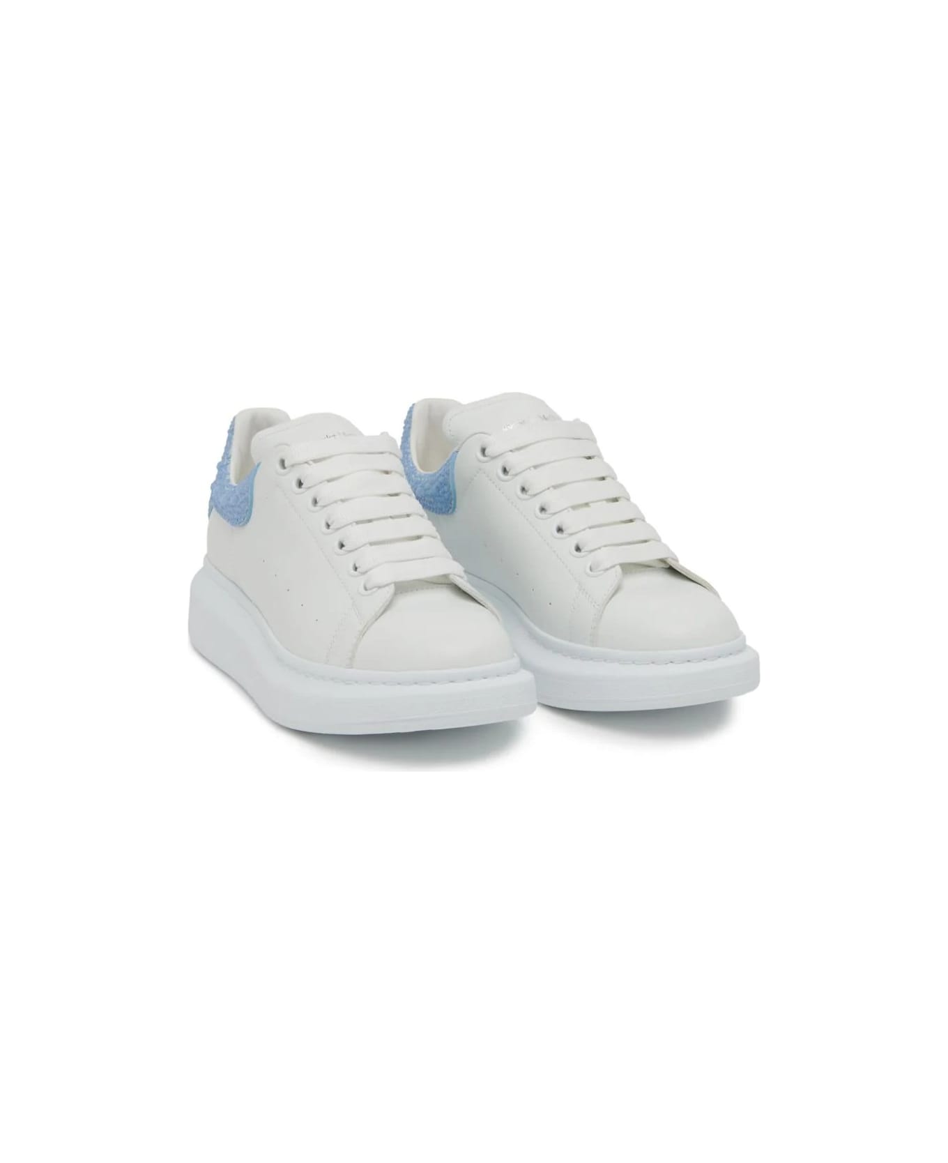 Alexander McQueen White Oversized Sneakers With Powder Blue Rhinestone Spoiler - White