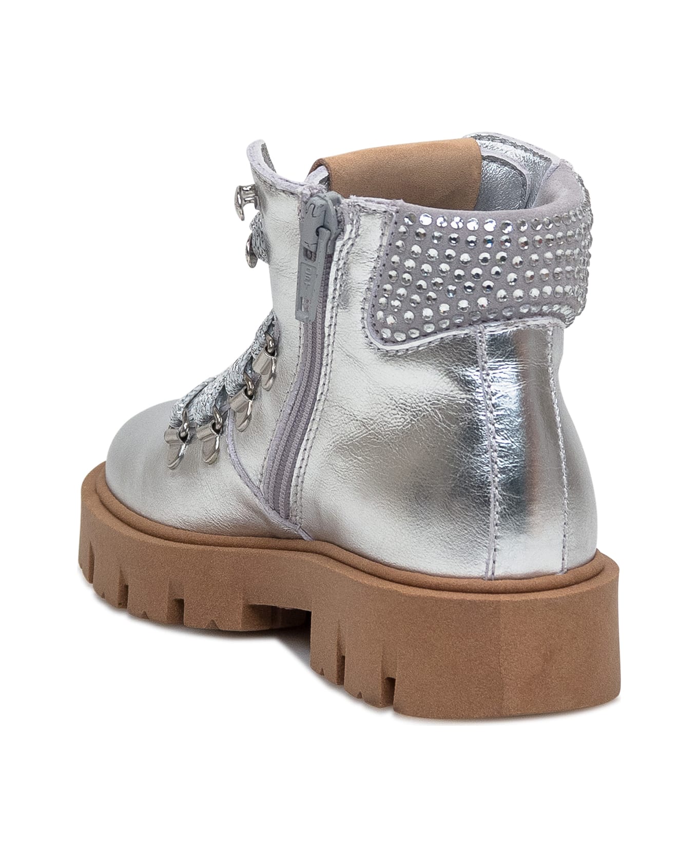 Monnalisa Glitter Leather Boot - ARGENTO