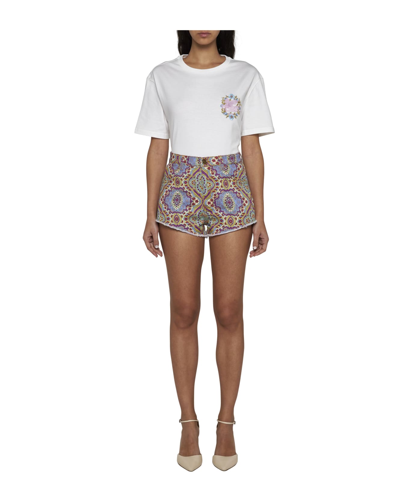 Etro Denim Shorts With Medallion Print - MultiColour