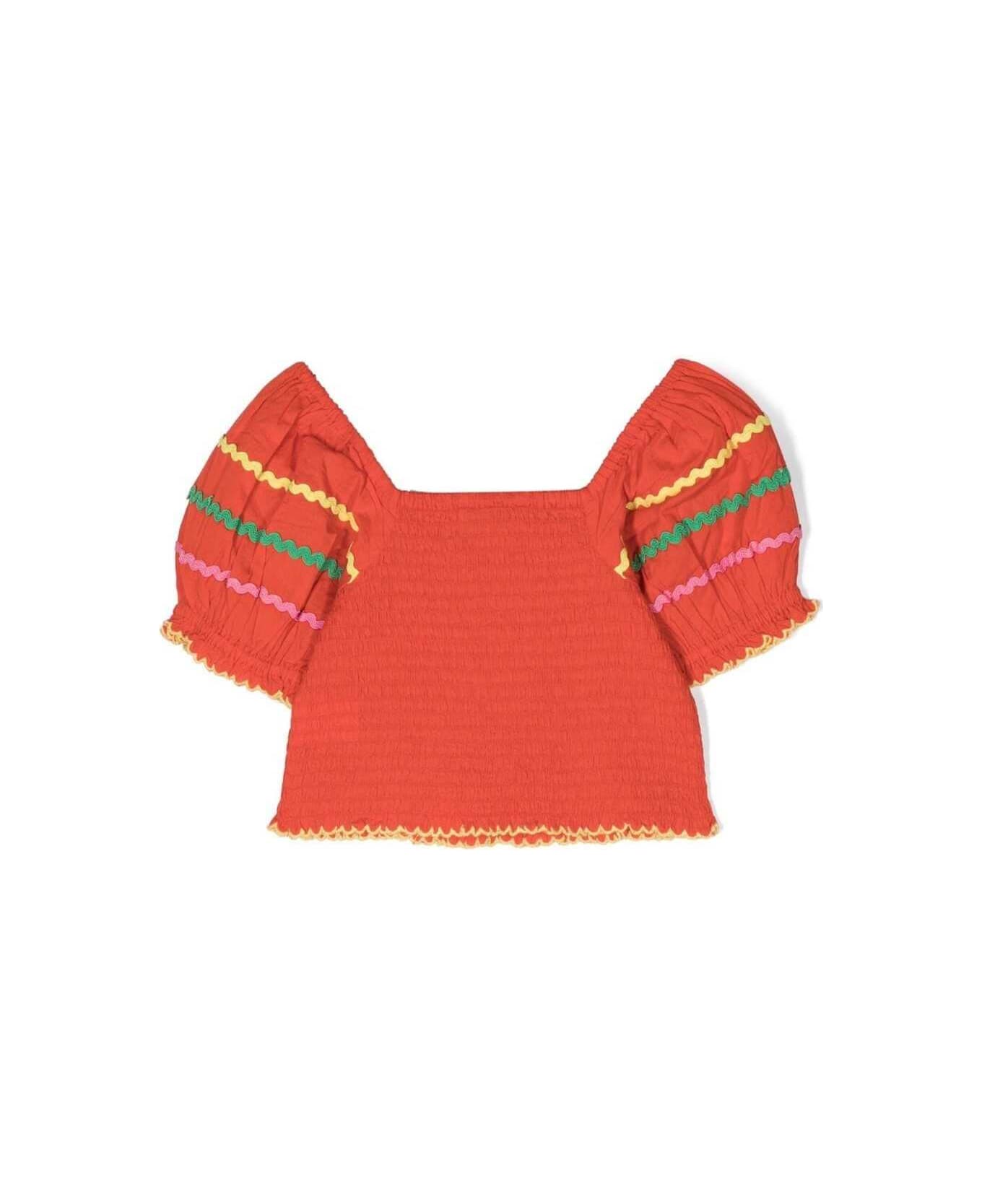Stella McCartney Kids Puff-sleeve Top With Stripe Detailing In Orange Cotton Girl - Red