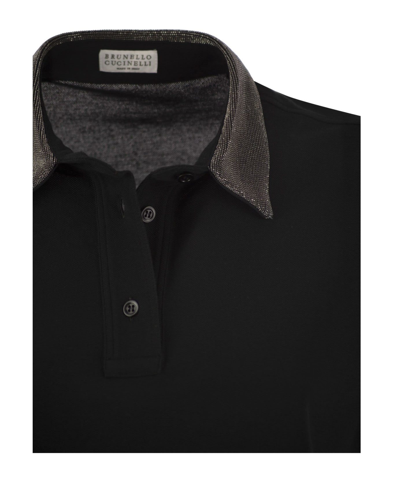 Brunello Cucinelli Cotton Polo Shirt With Jewelled Collar - Black