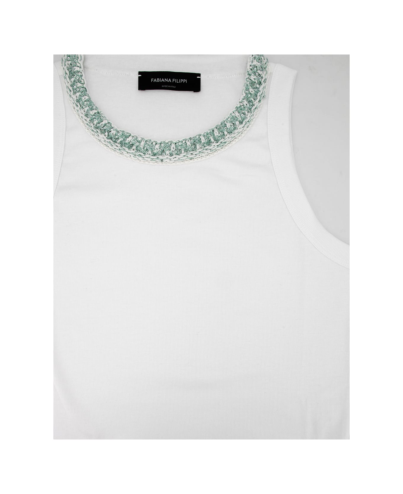 Fabiana Filippi Embroidered Neckline Knit Top - BIANCO OTTICO/VERDE AQUA
