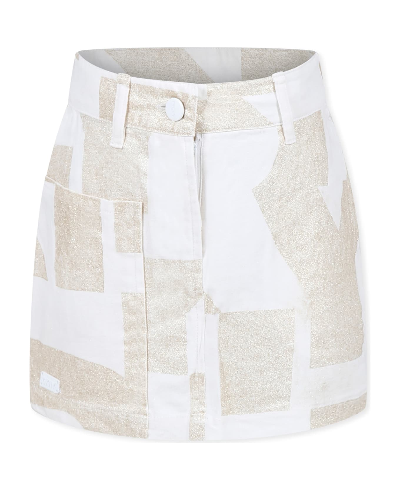 DKNY White Skirt For Girl With Logo - White