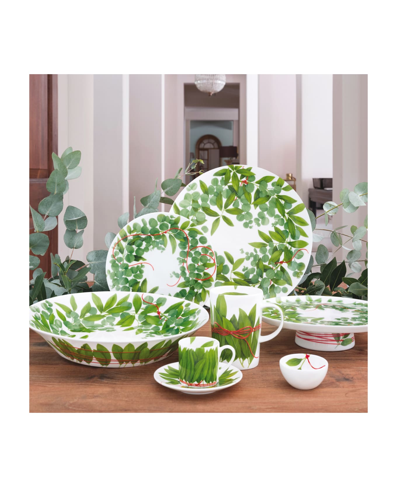 Taitù Set of 4 Salad Plates - Fil Rouge Foglie Collection - Green