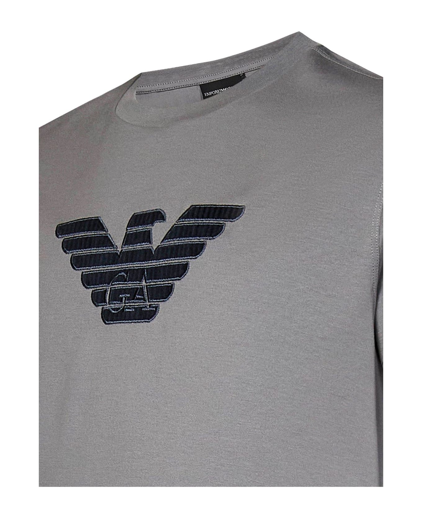 Emporio Armani Logo Embroidered Crewneck T-shirt - Grey