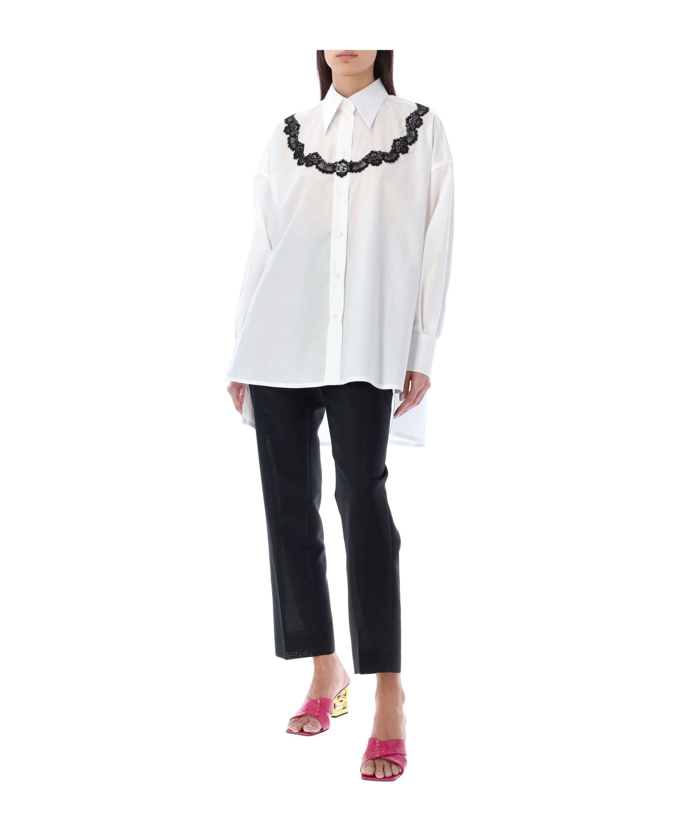 Dolce & Gabbana Lace Insert Oversized Poplin Shirt - WHITE