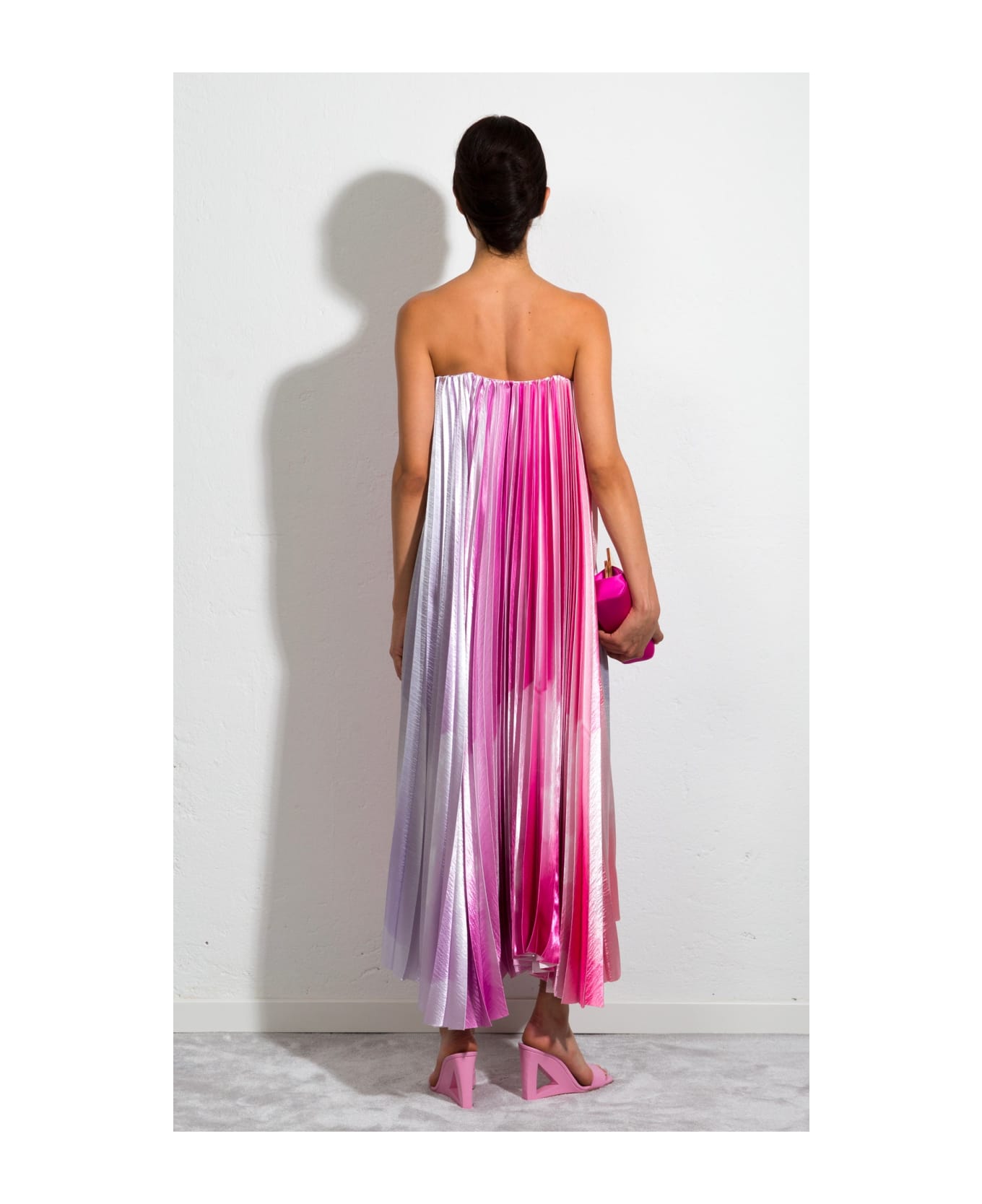 Sara Battaglia Plissé Dress - Pink Rainbow