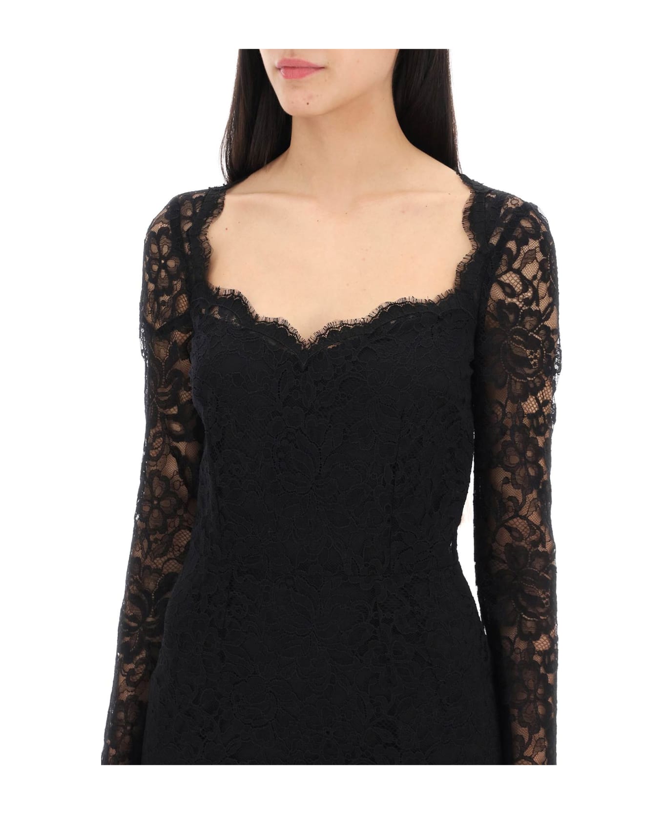 Dolce & Gabbana Midi Dress In Floral Chantilly Lace - NERO (Black)