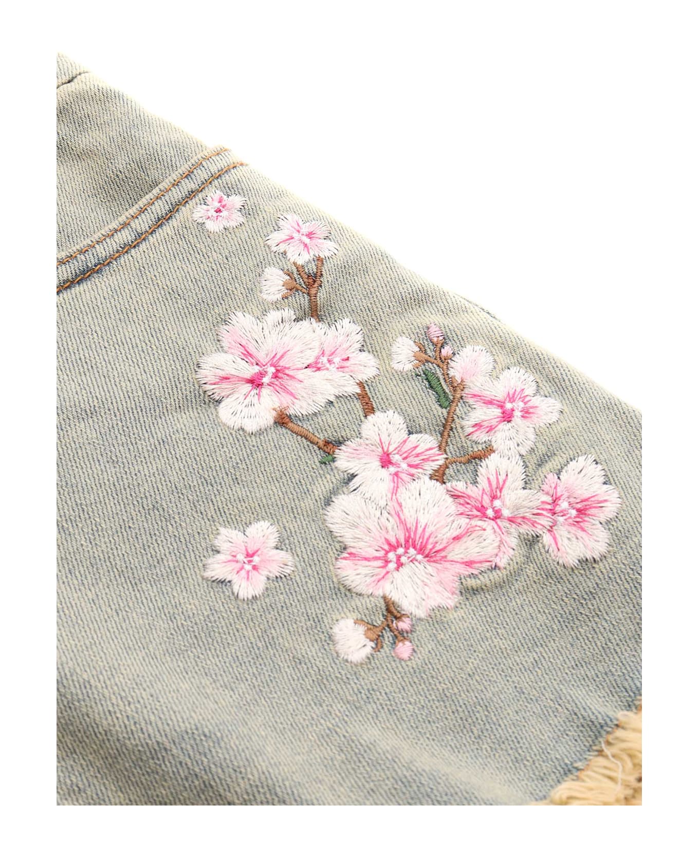 Monnalisa Peach Blossom Printed Denim Shorts - GREY