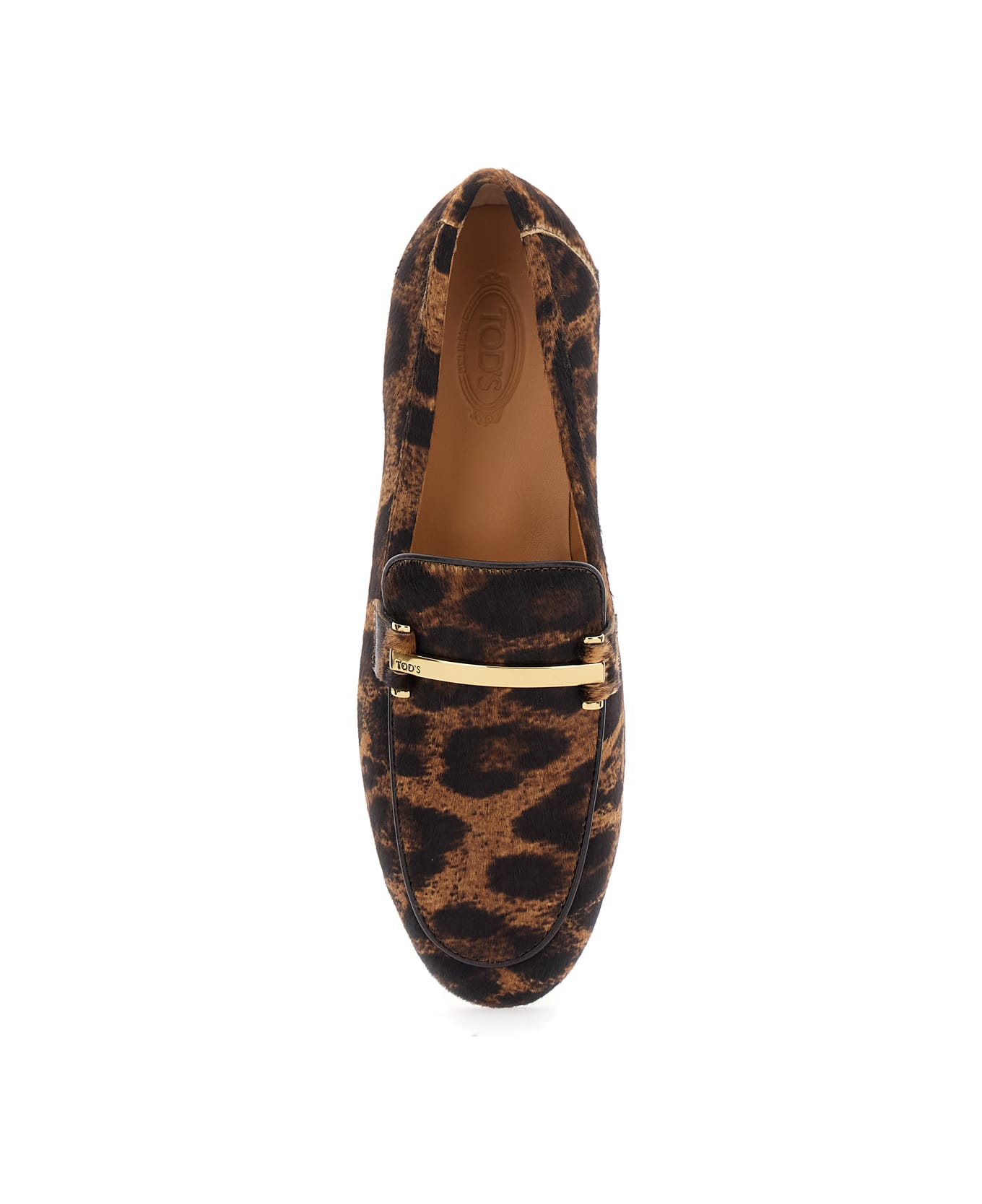 Tod
s Brown Loafers With Logo Plaque On The Front And All-over Leopard Motif In Suede Woman - Brown
