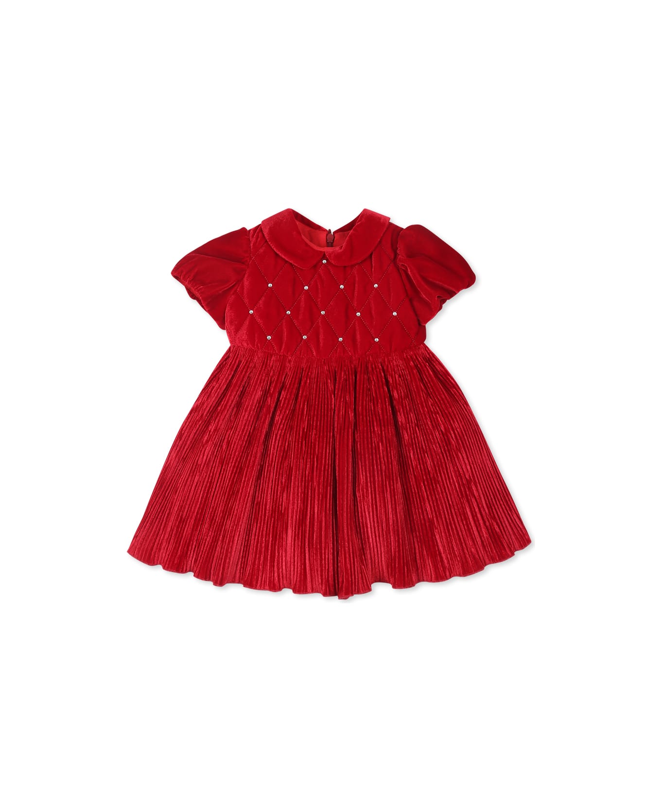 Monnalisa Red Dress For Baby Girl With Rhinestones - Red