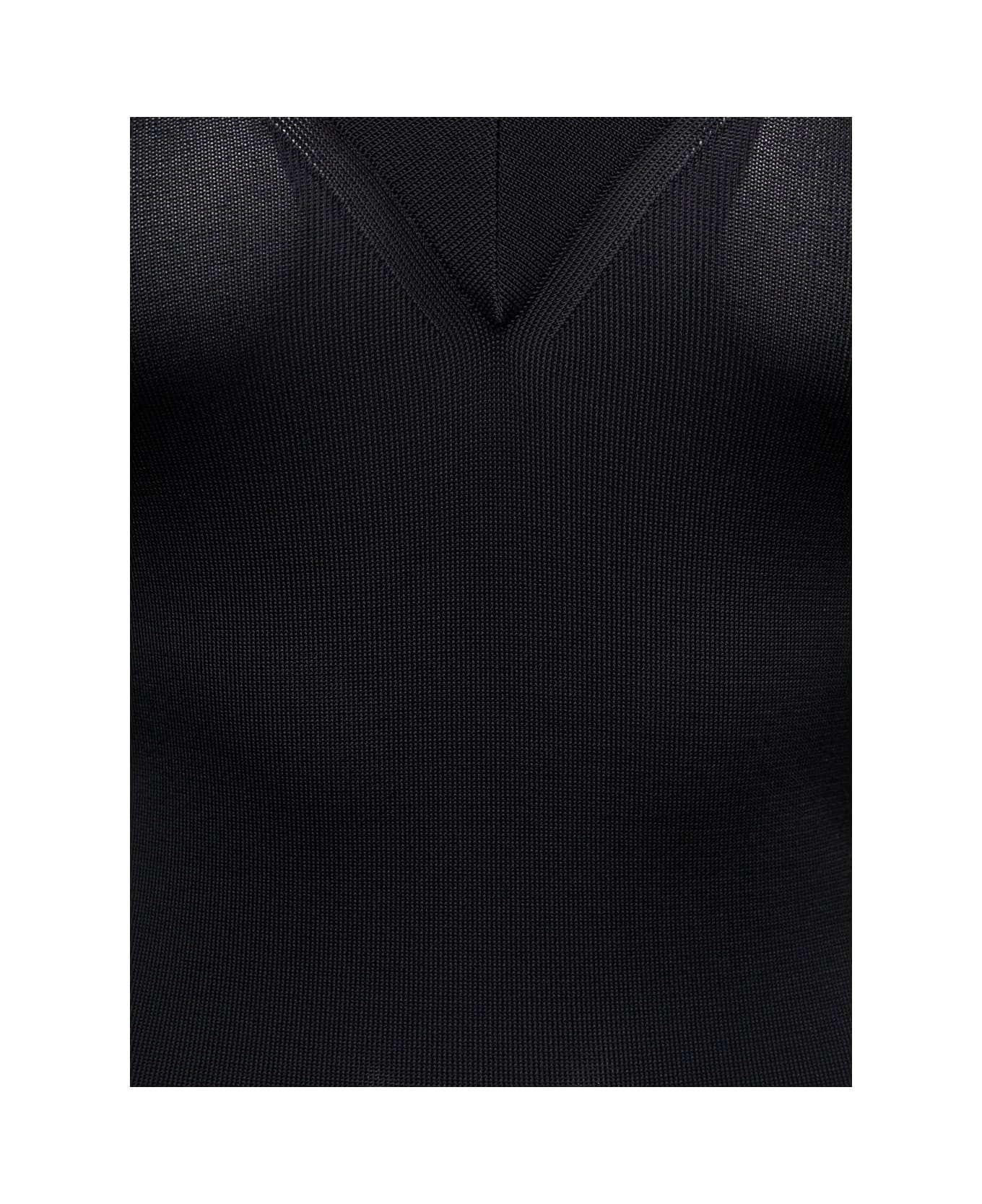 Saint Laurent Off-shoulder V-neck Long Dress In Black Viscose Woman - Black