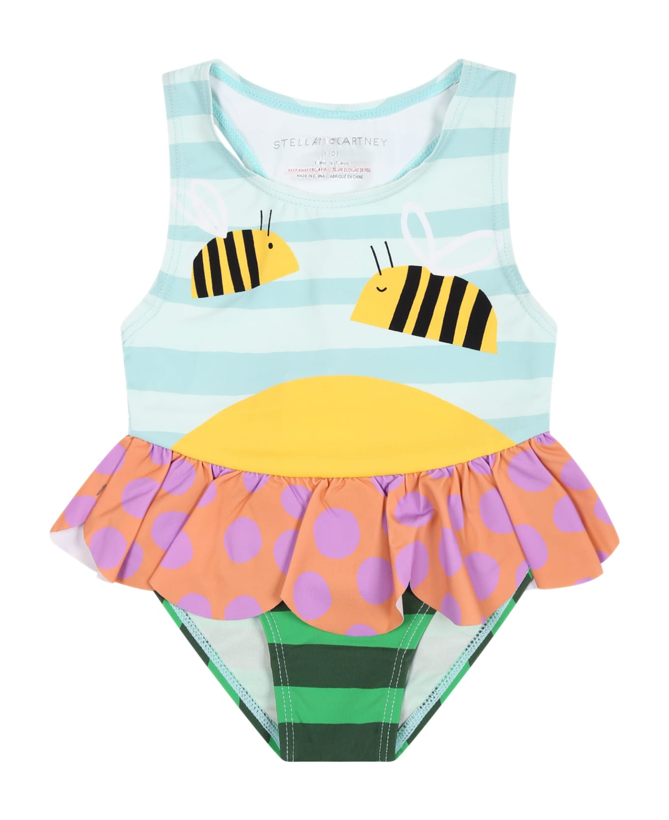 Stella McCartney Kids Light Blue Swimsuit For Baby Girl With Bees - Multicolor