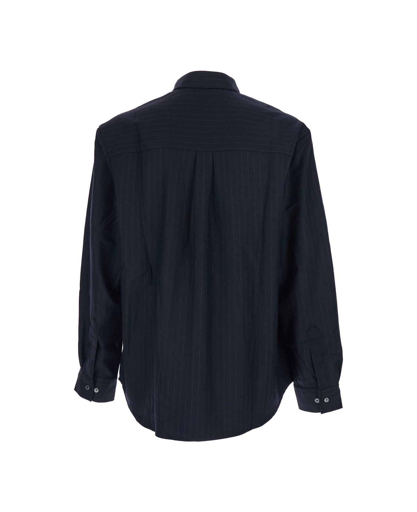 Tonywack Blue Pinstriped Shirt With Pointed Collar In Wool Blend Man - Blu