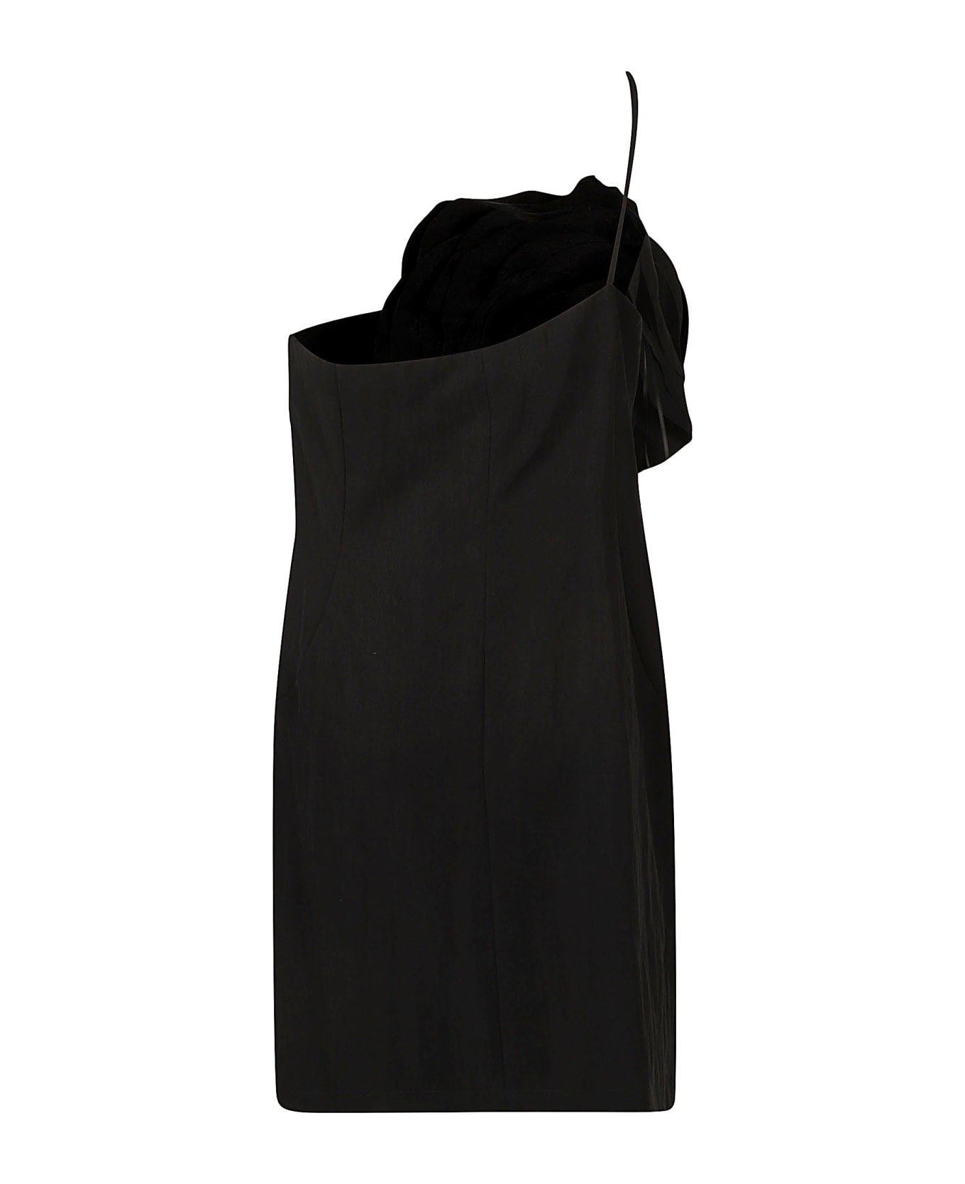 Blumarine Rose Embroidered Asymmetric Short Dress - Black