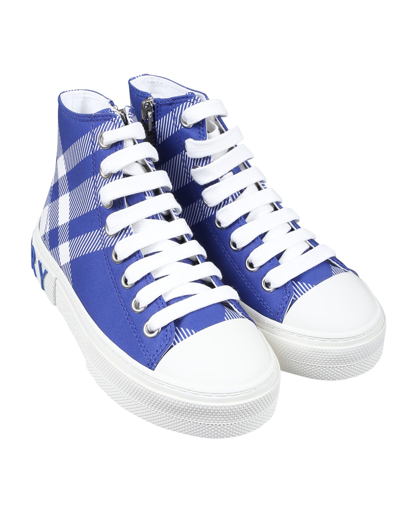 Burberry Blue Sneakers For Kids With Logo - Blu