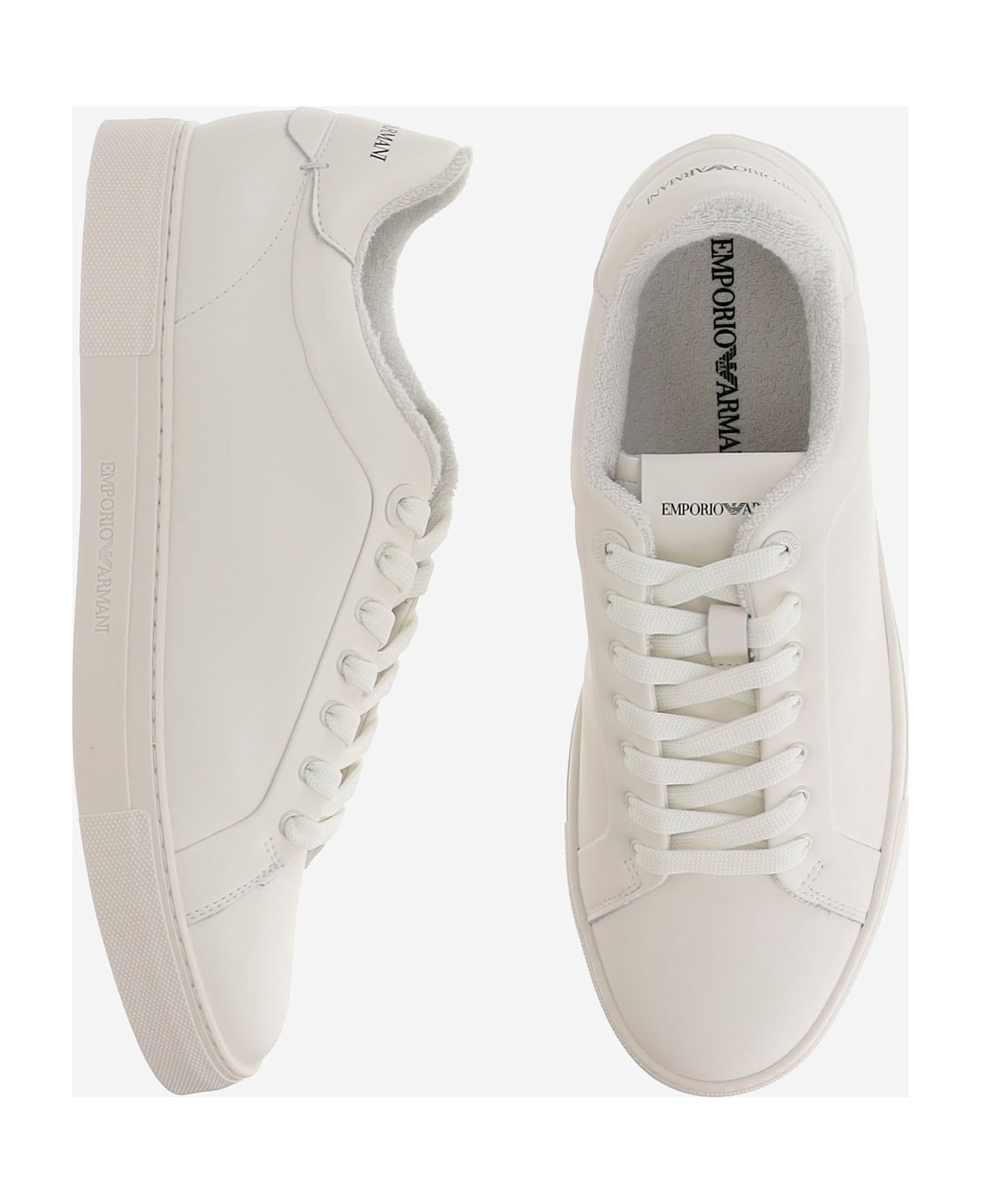 Emporio Armani Leather Sneakers With Logo - White